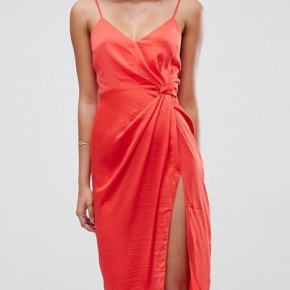 ASOS Hammered Satin Strappy Pencil Midi Dress